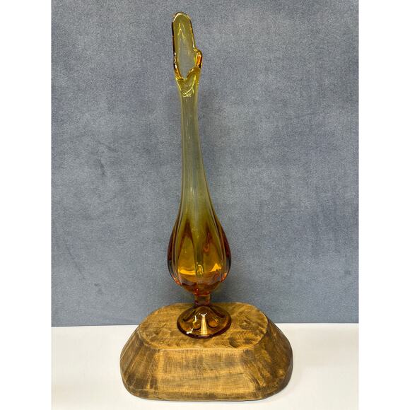 Viking Glass Other - Vtg Viking Glass Amber Swung Bud Vase 6 Petal Footed Ribbed Gold Art Glass 16”
